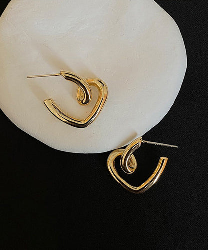 Gold Alloy Love Hoop Earrings