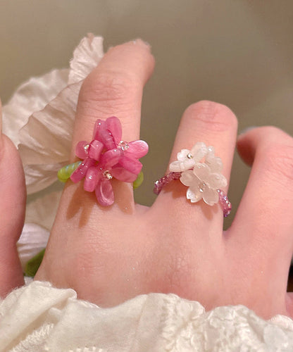 Handmade Colorblock Acrylic Beads Rings Two-piece Set