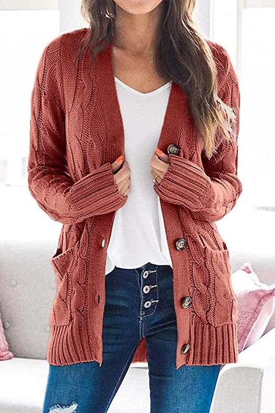 Knitted Color Button Down Chunky Outwear Cardigan