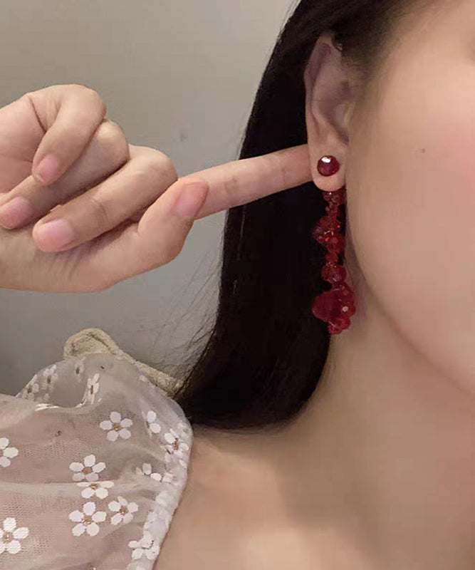 Fine Red Alloy Crystal Pomegranate Drop Earrings