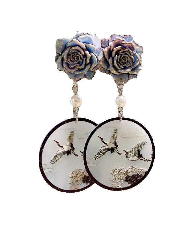 Retro Black Acrylic Pearl Drop Earrings