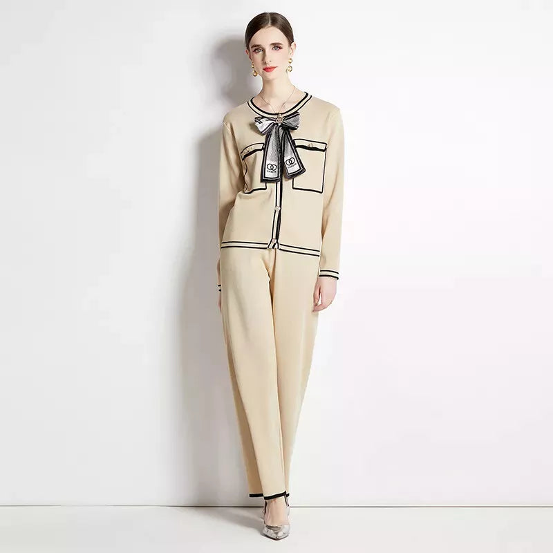 Apricot - Knitted Cardigan Two Piece Set