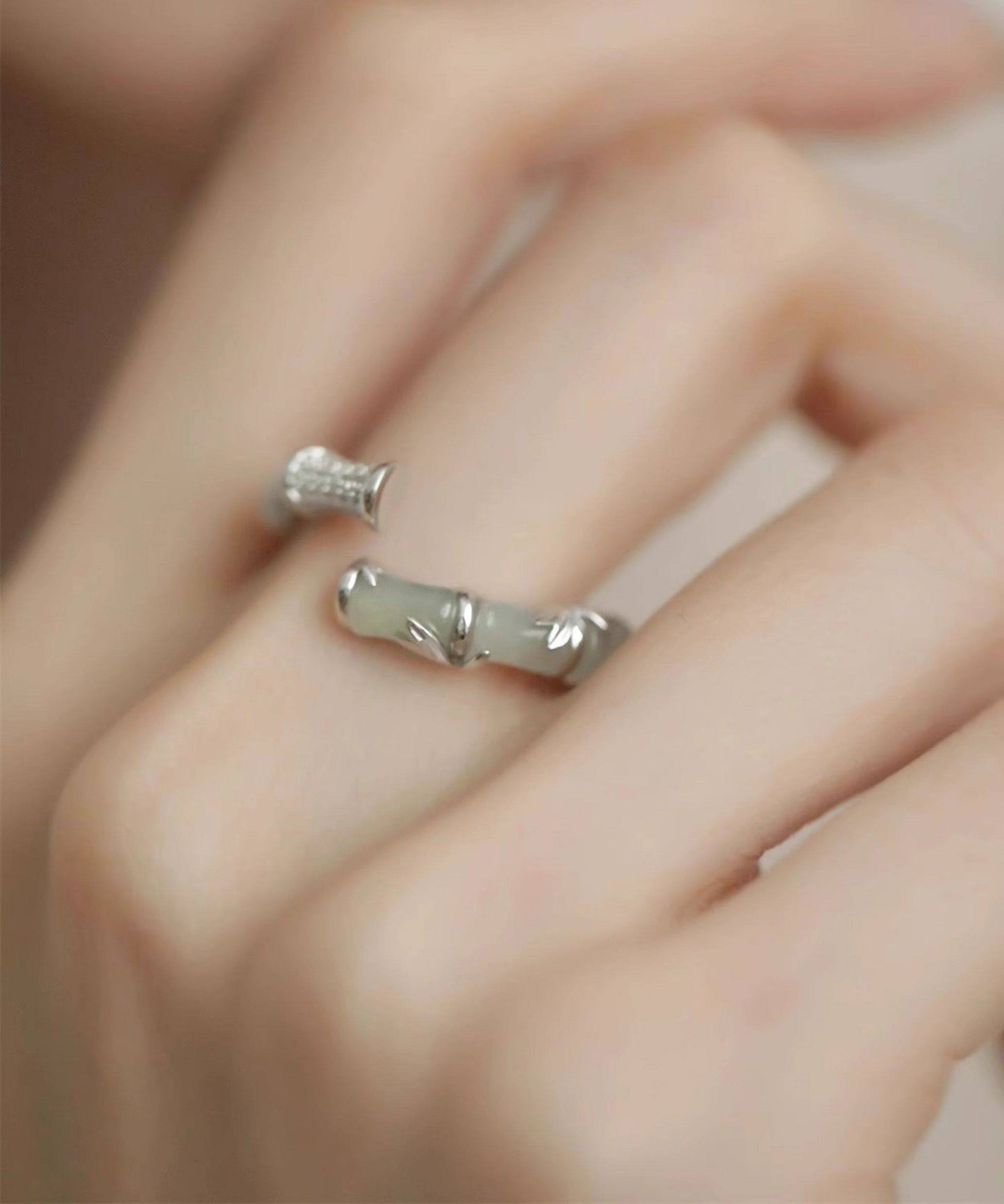 Chinese Style Bamboo Knot Jade Metal Rings