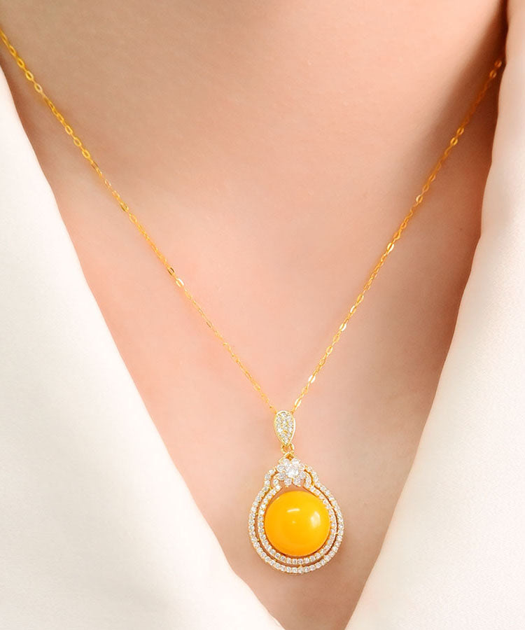 Yellow Sterling Silver Zircon Beeswax Pendant Necklace