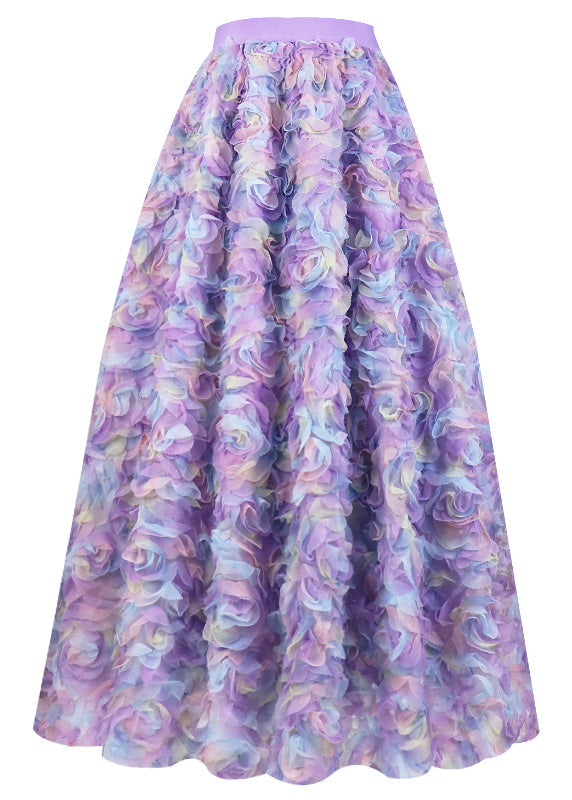 Elastic Waist Gradient Purple Tulle Maxi Skirt