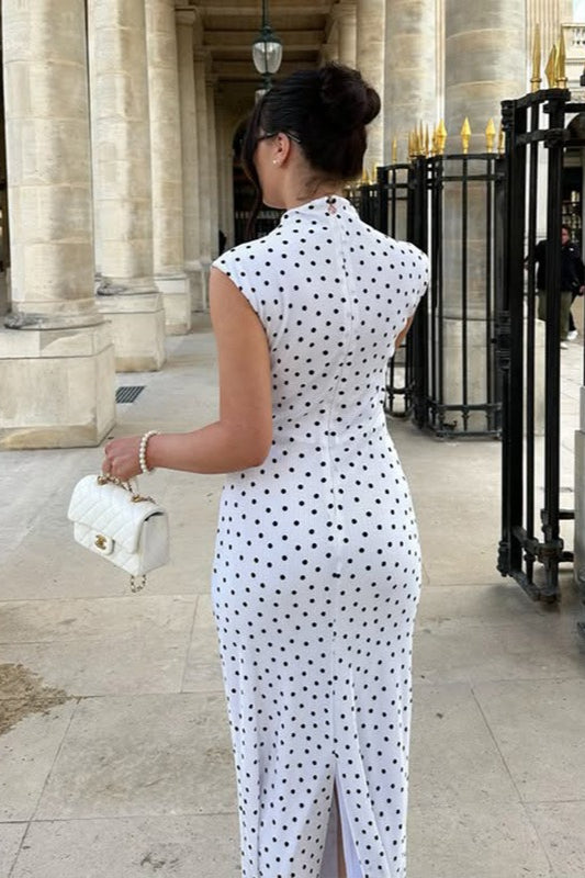 Polka Dot Round Neck Maxi Dress