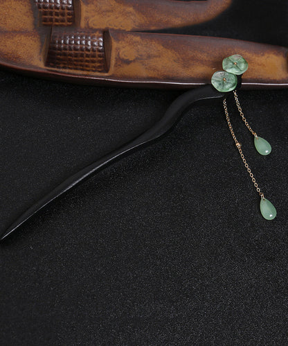 Green Xylogen Lotus Flower Tassel Hairpin
