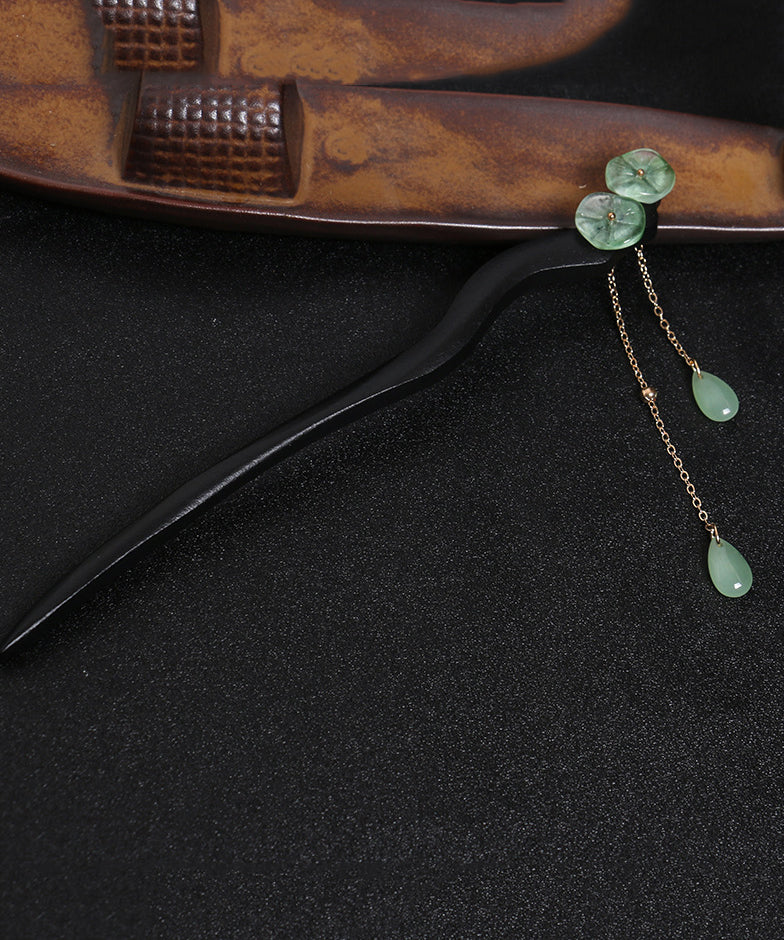 Green Xylogen Lotus Flower Tassel Hairpin
