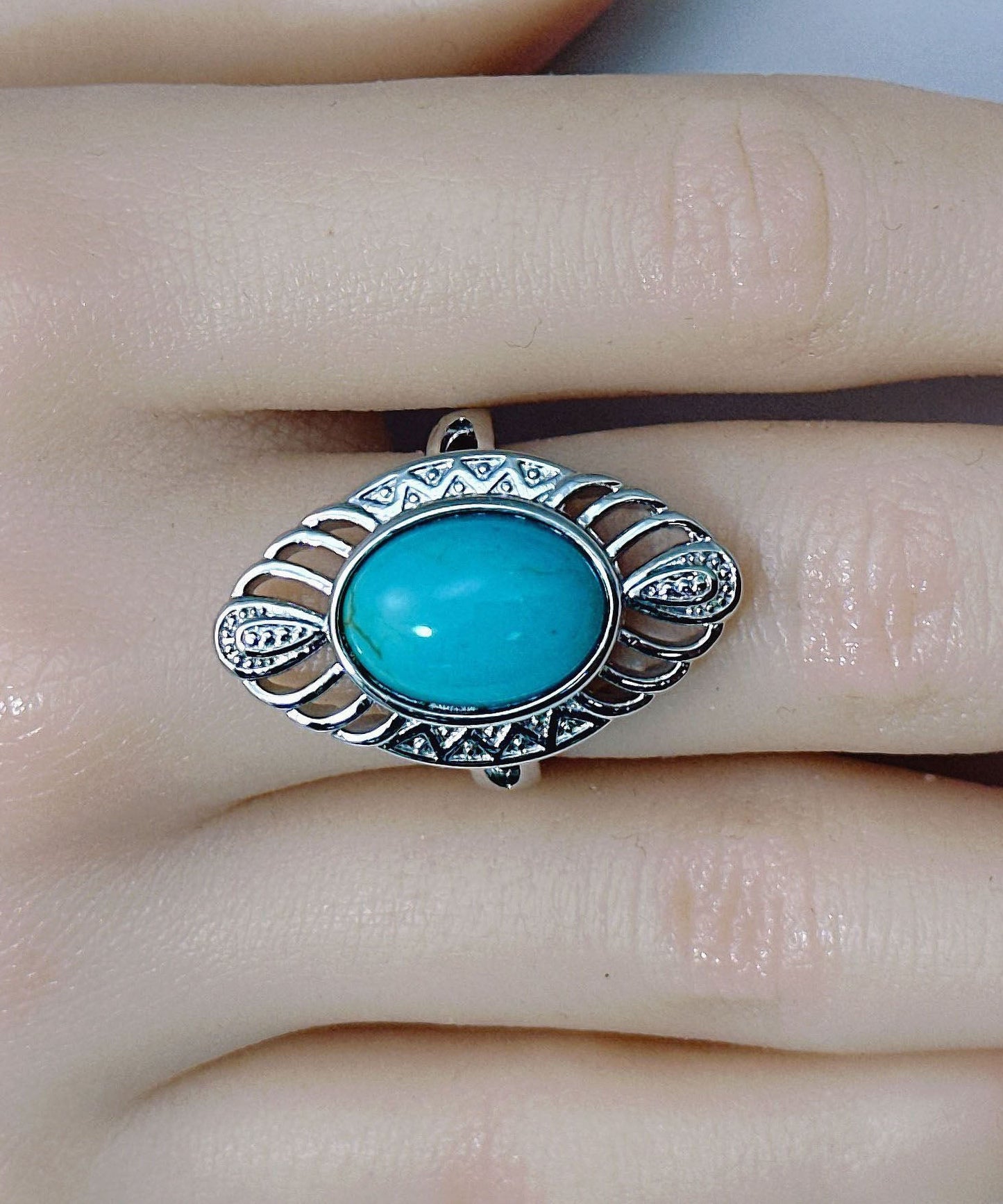 Blue Sterling Silver Turquoise Hollow Out Rings