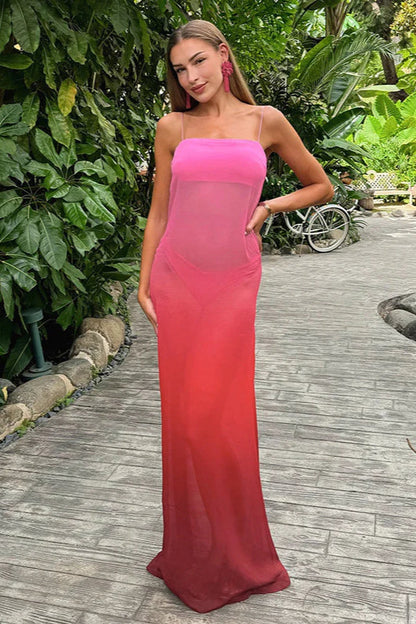 Gradual Print Chiffon Suspender Maxi Dress