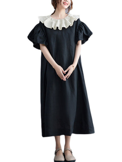Original Falbala Contrast Color Midi Dress