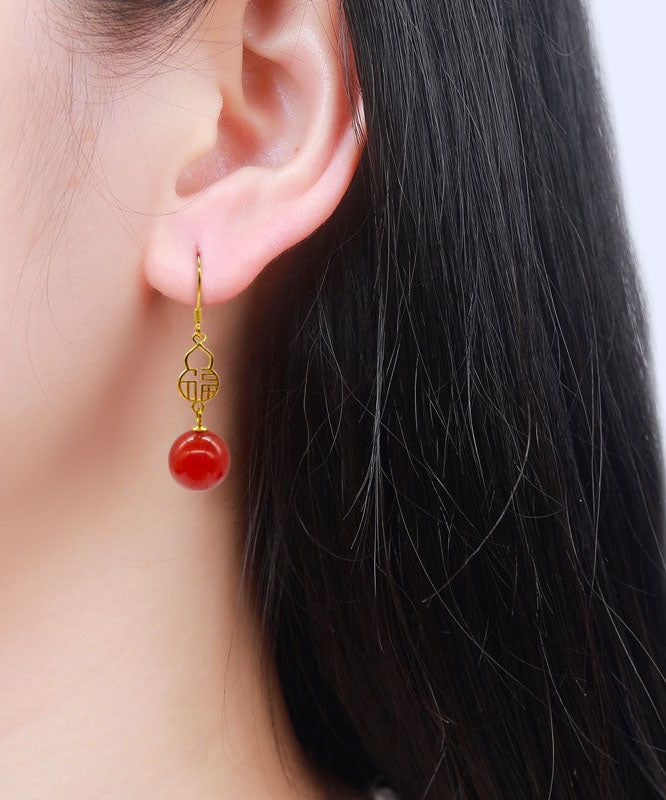 Red Sterling Silver Overgild Agate Graphic Drop Earrings