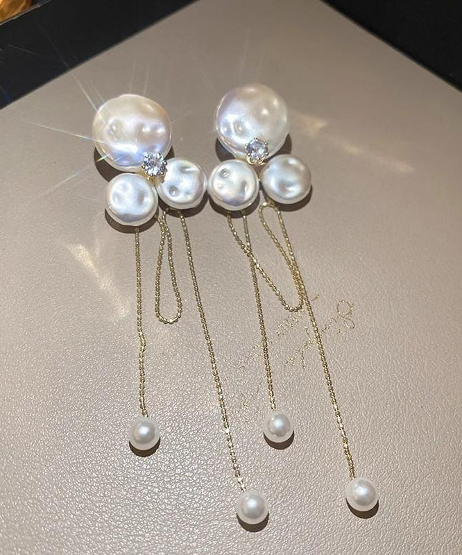 Gold Alloy Pear Tassel Drop Earrings