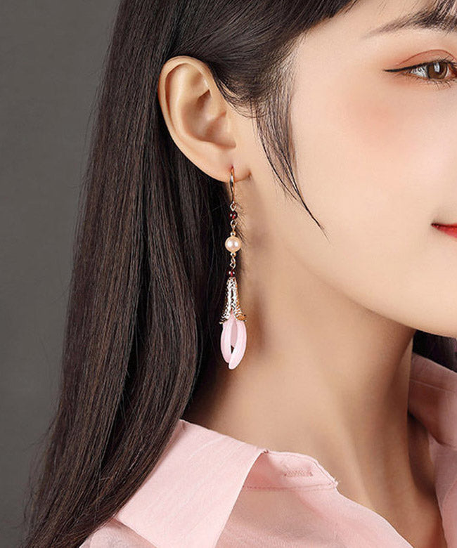 Pink Sterling Silver Peatl Coloured Glazes Drop Earrings