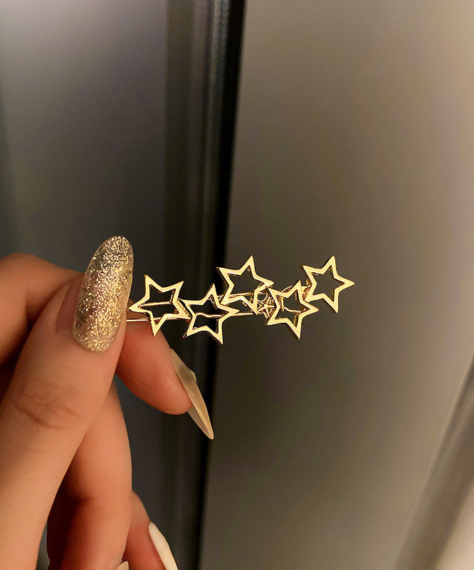 Gold Five-pointed Star Geometry Hollow Out Hairpin