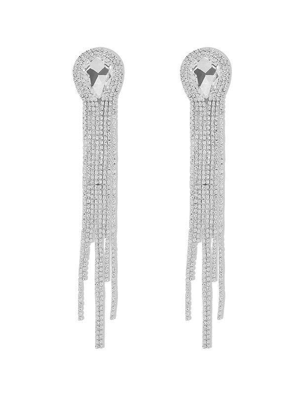 Geometric Rhine Stones Tasseled Drop Earrings