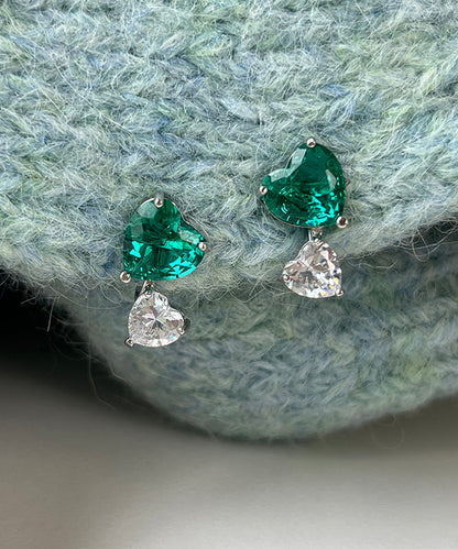 Brief Colorblock Copper Overgild Zircon Love Gem Stone Stud Earrings