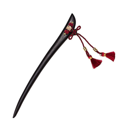 Ebony Hairpin With Red String Tassel for Protection & Luck