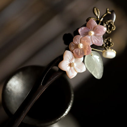 Ebony Shell Flower Blessing Hairpin | Chinese Hairpins