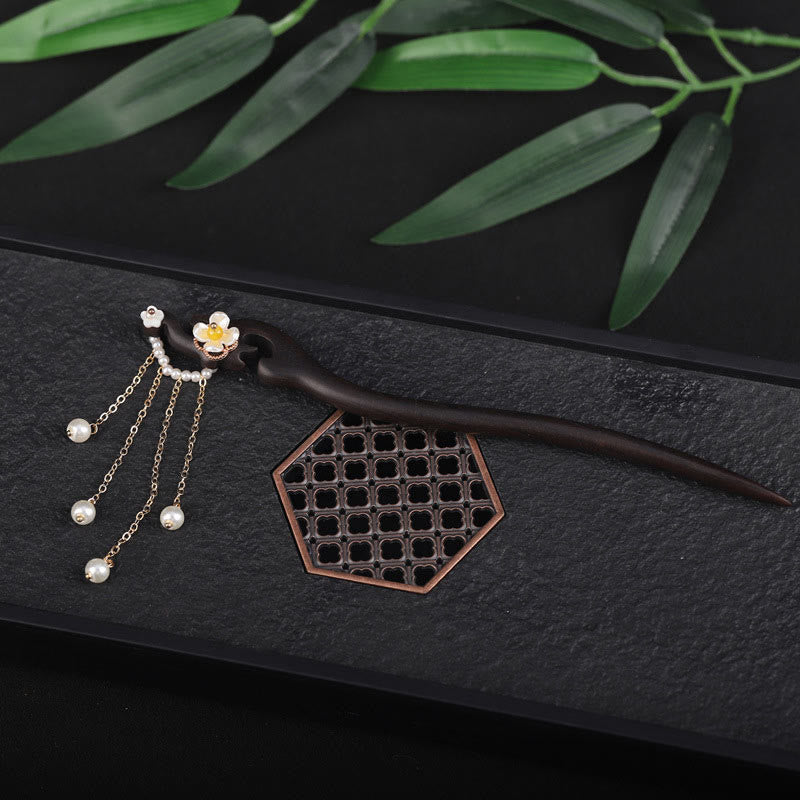 Ebony Shell Pearl Tassel Blessing Chinese Hairpin