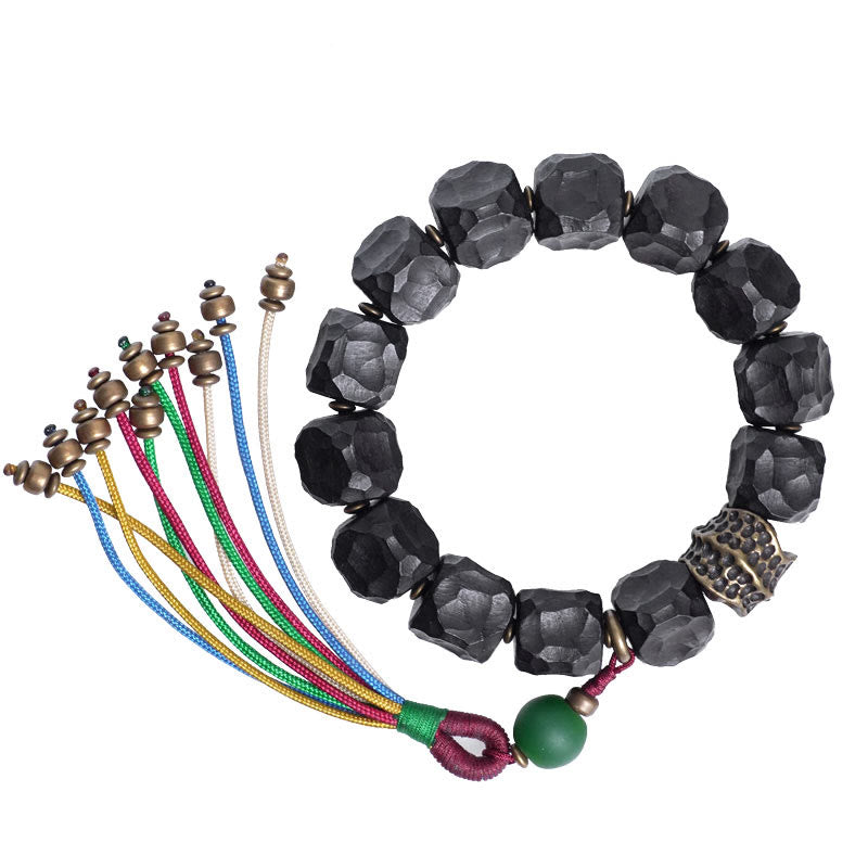 Ebony Wood and Copper Peace Wrist Mala Bracelet 15-18cm