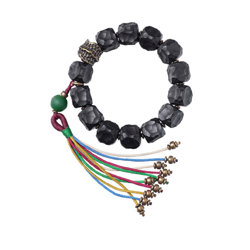Ebony Wood and Copper Peace Wrist Mala Bracelet 15-18cm