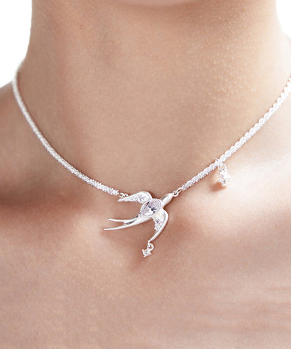 Original Design Chain With Bird Shaped Zircon Claw Set Diamond Silver Plated Choker