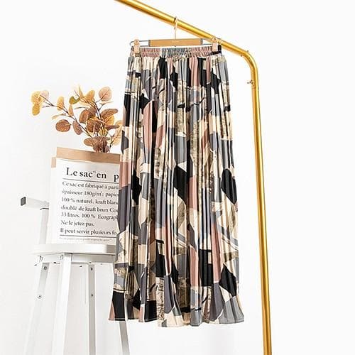 Colorful Printed Chiffon Long Pleated Skirt