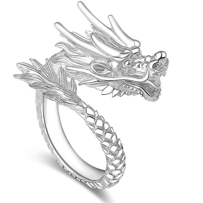 Buddha Stones 990 Sterling Silver Dragon Design Luck Protection Strength Adjustable Ring
