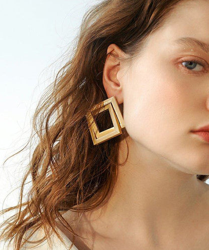 Classy Gold Double Tier Positive Form Exaggeration Gold Plated Stud Earrings