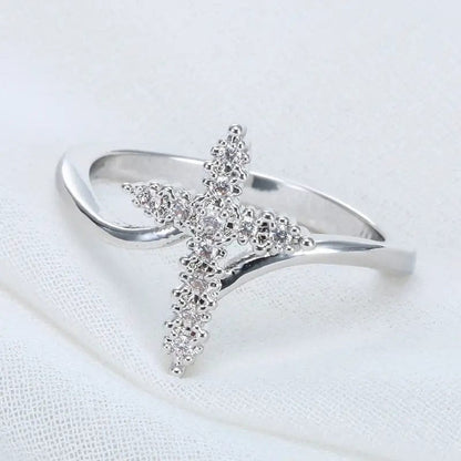 Zircon Covered Silver Cross Ring