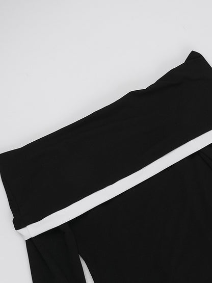 Bodycon Long Sleeves Contrast Color Split-joint Off-the-shoulder Evening Dresses Maxi Dresses