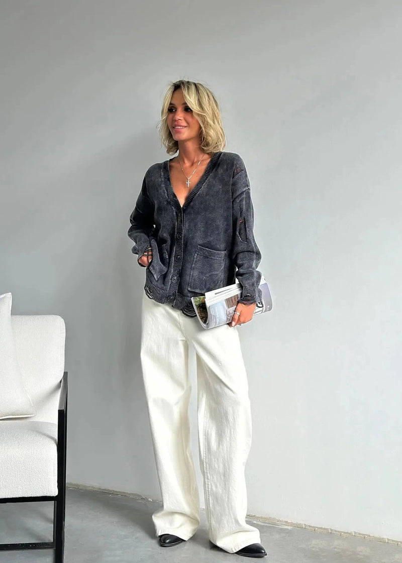 Distressed Washed Woolen Cardigan