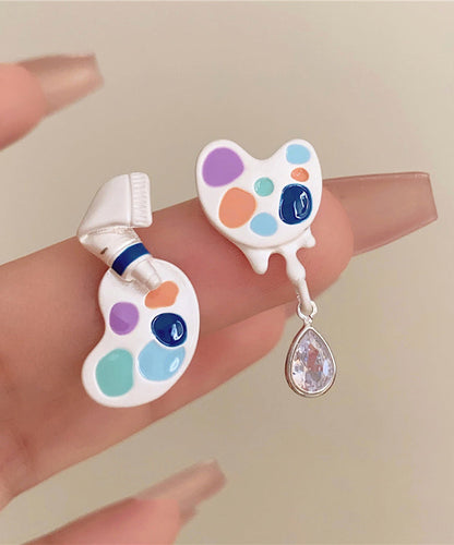 Modern Rainbow Alloy Zircon Asymmetrical Water Drop Drop Earrings
