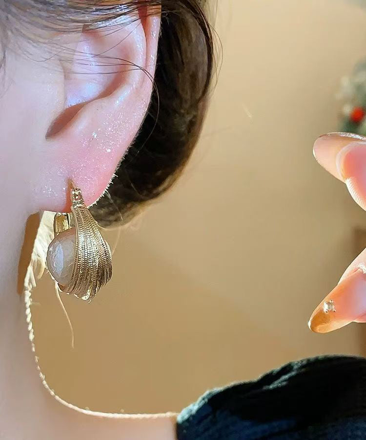 Gold Copper Overgild Cotton Pearl Bird's Nest Hoop Earrings