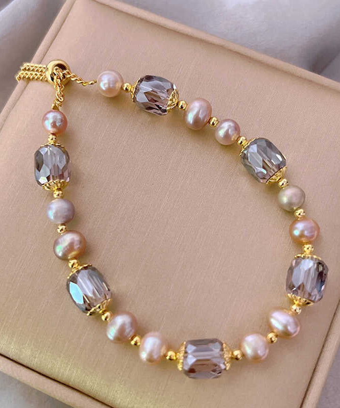 Gold Sterling Silver Overgild Pearl Crystal Tassel Charm Bracelet