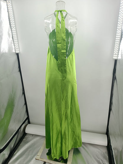 A-line Loose Backless Color Tied Halter-neck Maxi Dresses