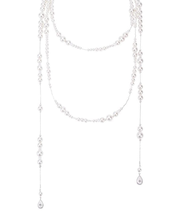 White Sterling Silver Crystal Pearl Starry Sky Gratuated Bead Necklace