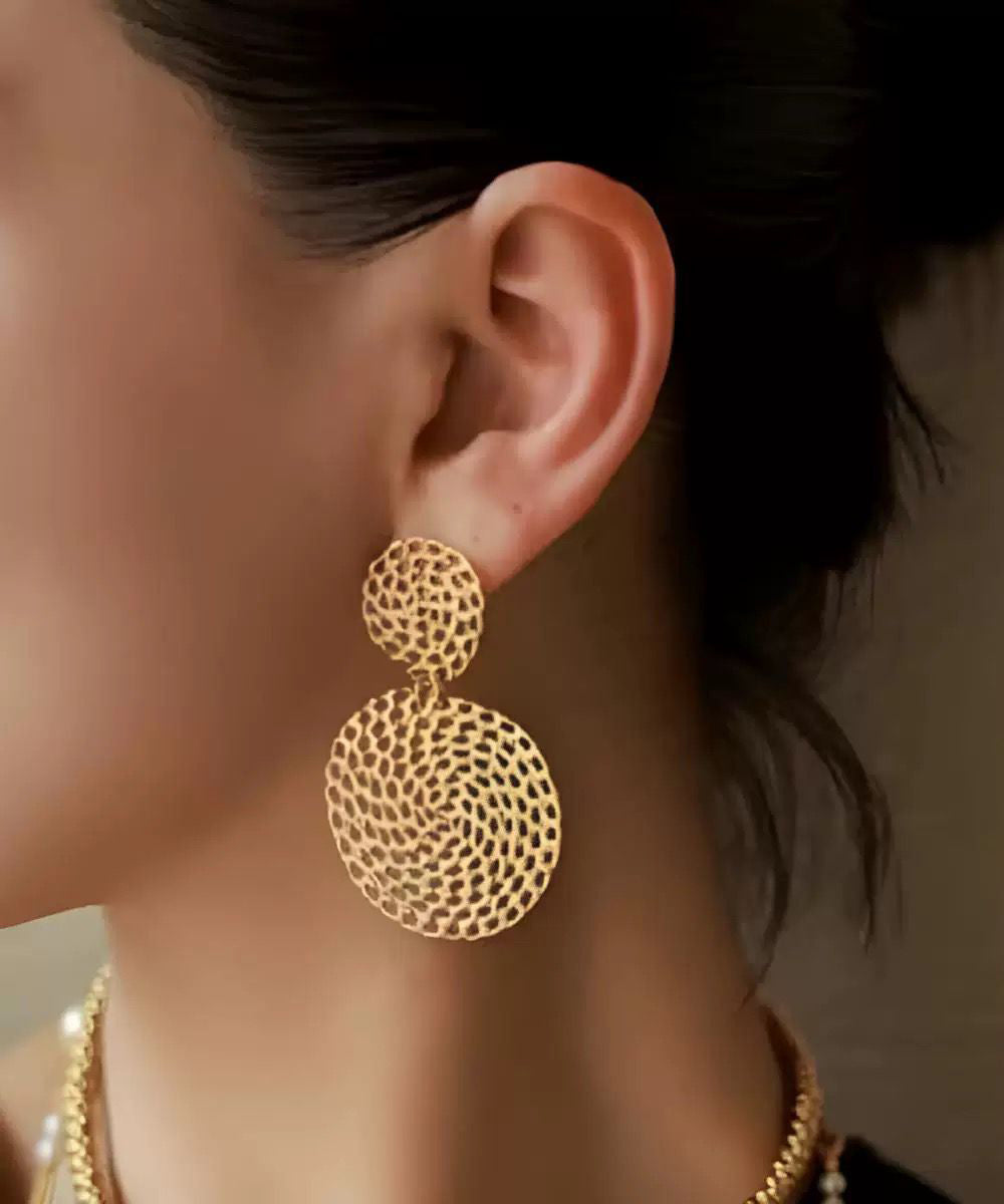 Gold Copper Overgild Hollow Out Round Drop Earrings