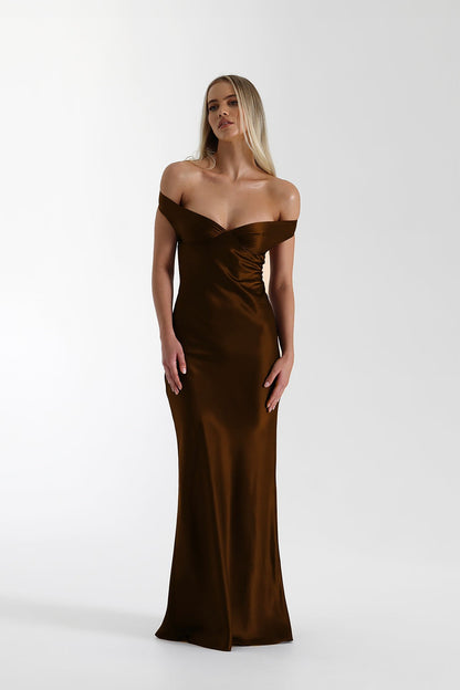 Satin Mermaid Off Shoulder Maxi Dress