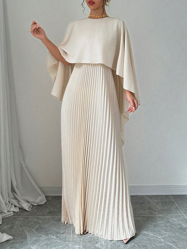 Cape High-low Pleated Color Split-joint Round-neck Evening Dresses Maxi Dresses