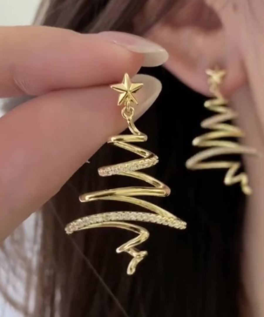 Golden Starlight Christmas Tree Zircon Copper Drop Earrings