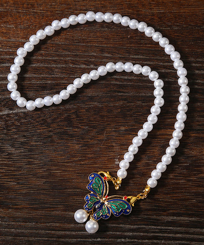 Butterfly Patchwork White Pearl Necklace