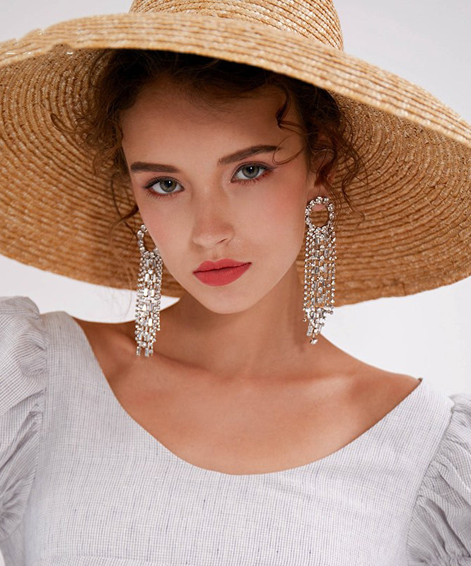 Silk Copper Zircon Tassel Drop Earrings