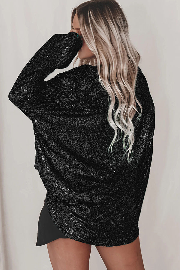 Color Button-down Long-sleeve Sequined Cardigan