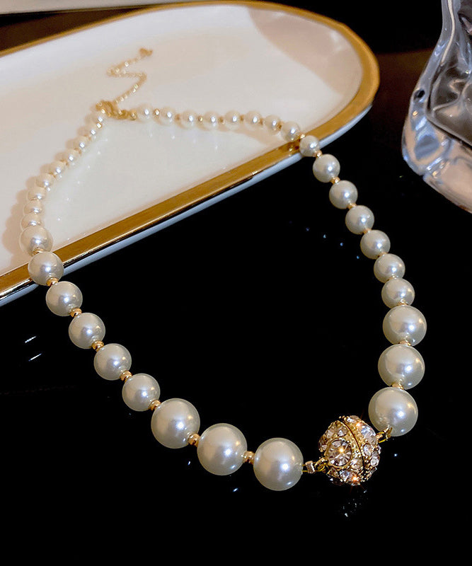 White Copper Pearl Zircon Collar Necklace