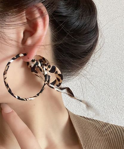 Handmade Leopard Sterling Silver Cloth Leopard Ribbon Drop Earrings