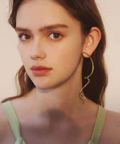 Golden Low High Design Bend Design Metal Drop Earrings