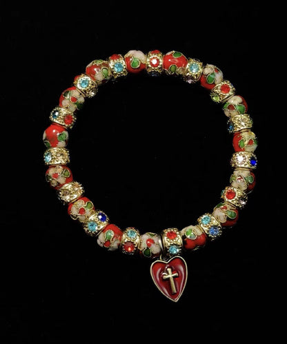 Red Acrylic Stringing Beads Zircon Alloy Charm Bracelet