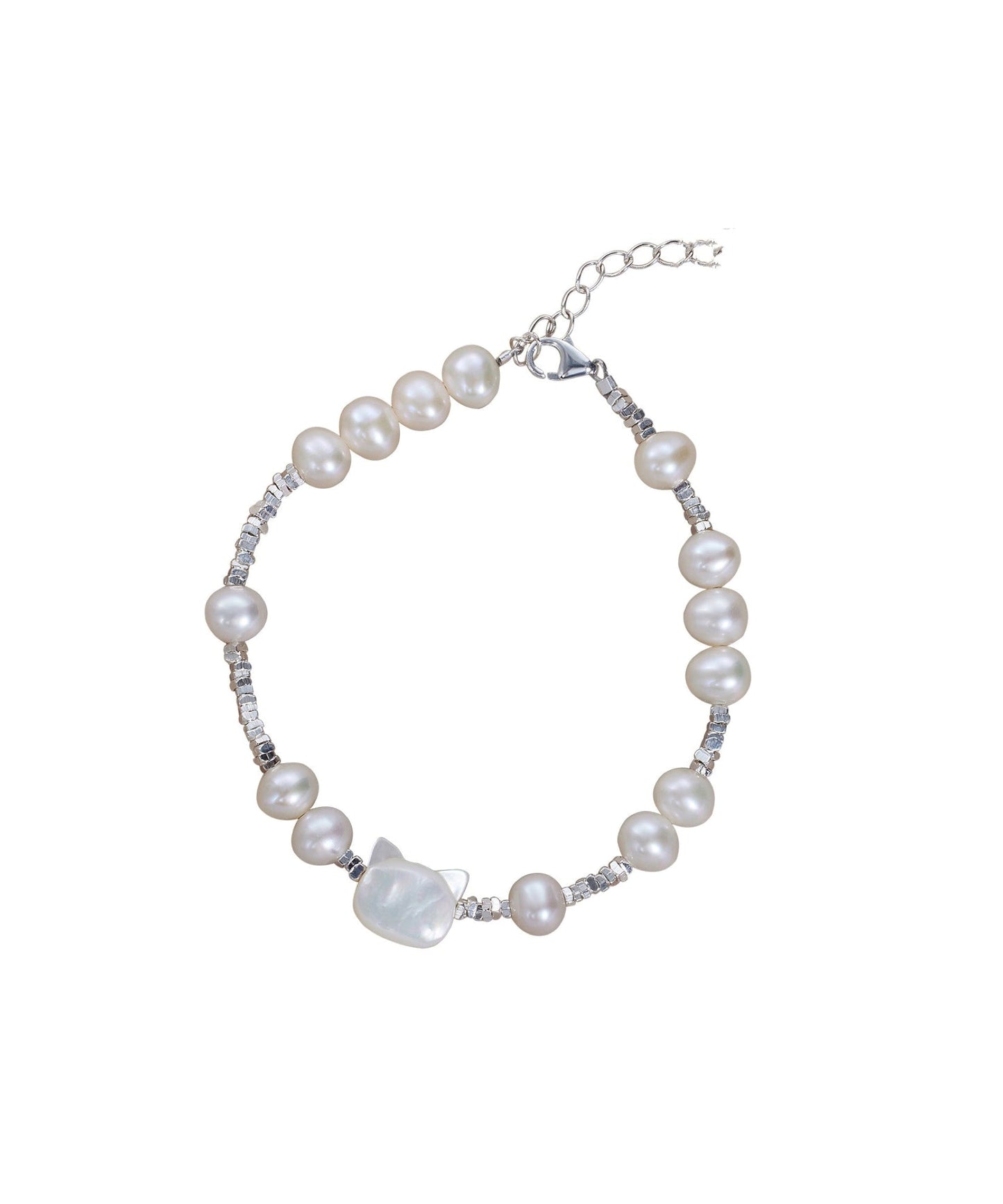 Diy White Sterling Silver Pearl Little Cats Crushed Silver Bracelet